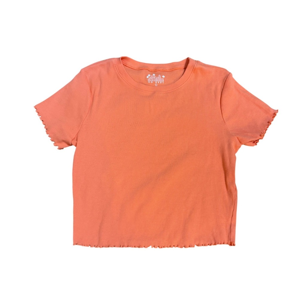 OG Babe Orange Ribbed Lettuce Hem Crop Top‎ T Shirt Size L